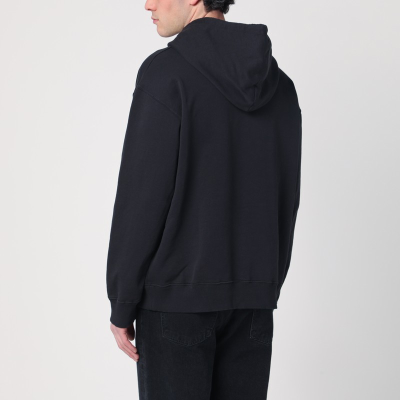 Mm6 Maison Margiela Mm6 By Maison Margiela Emblazoned Black Hoodie With Drawstring And Ribbed Finishes In Black