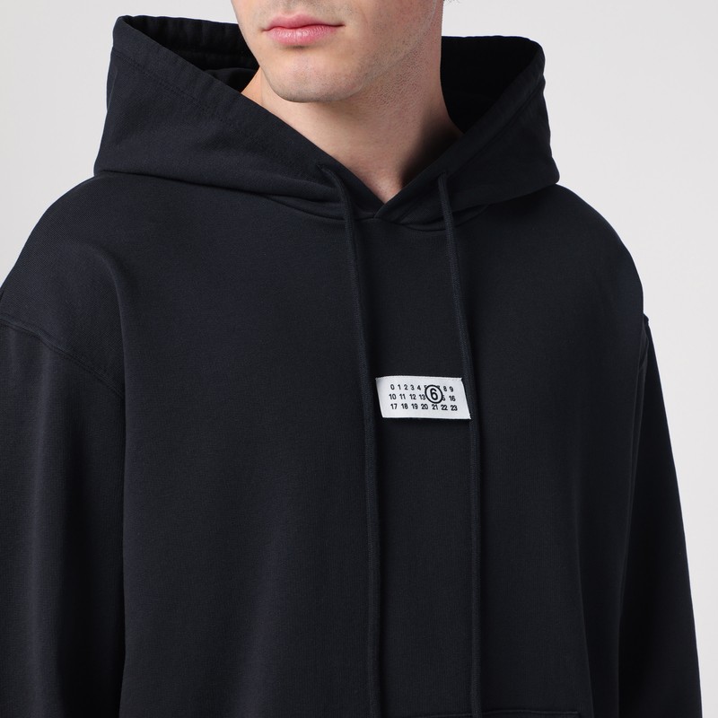 Mm6 Maison Margiela Mm6 By Maison Margiela Emblazoned Black Hoodie With Drawstring And Ribbed Finishes In Black
