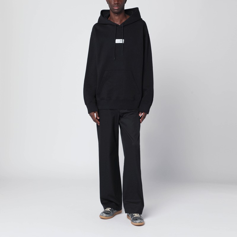 Mm6 Maison Margiela Mm6 By Maison Margiela Emblazoned Black Hoodie With Drawstring And Ribbed Finishes In Black