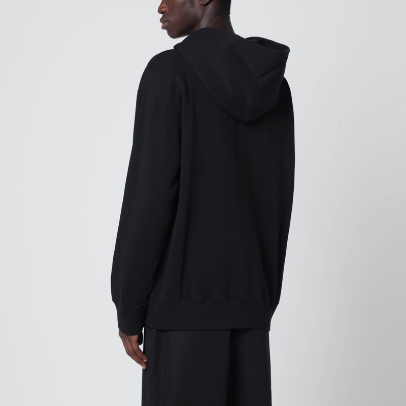 Mm6 Maison Margiela Mm6 By Maison Margiela Emblazoned Black Hoodie With Drawstring And Ribbed Finishes In Black