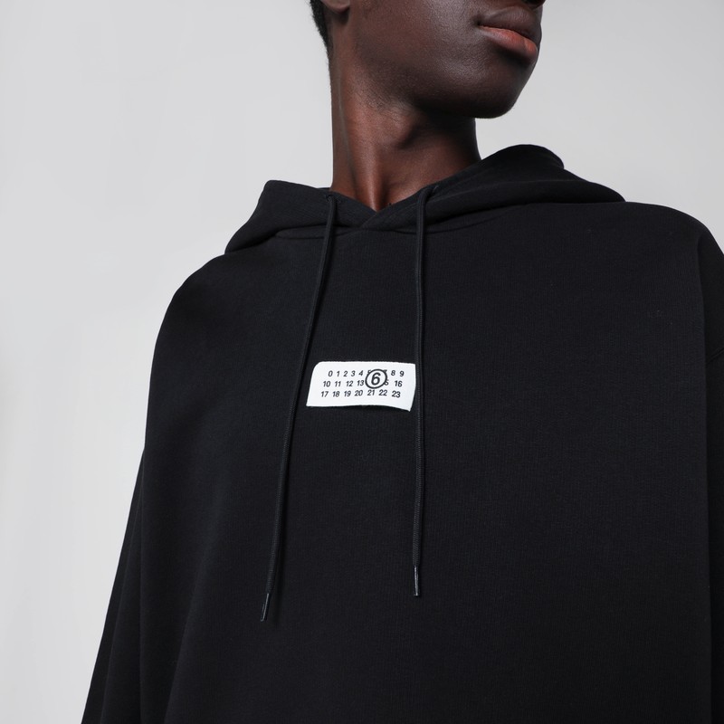 Mm6 Maison Margiela Mm6 By Maison Margiela Emblazoned Black Hoodie With Drawstring And Ribbed Finishes In Black