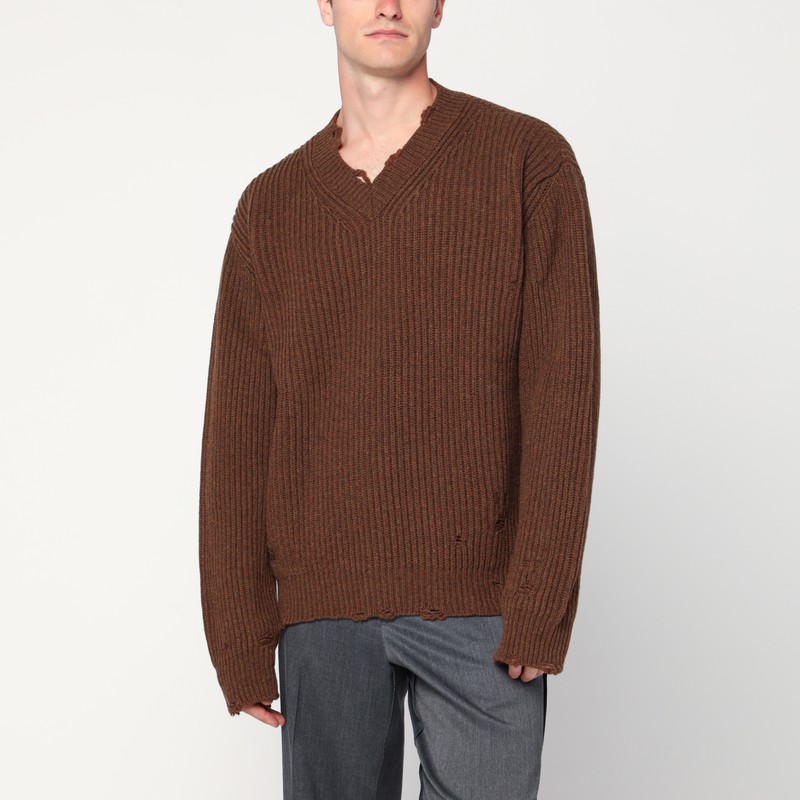 Distressed brown wool-blend sweater
