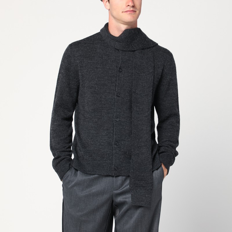 Grey wool-blend cardigan with scarf