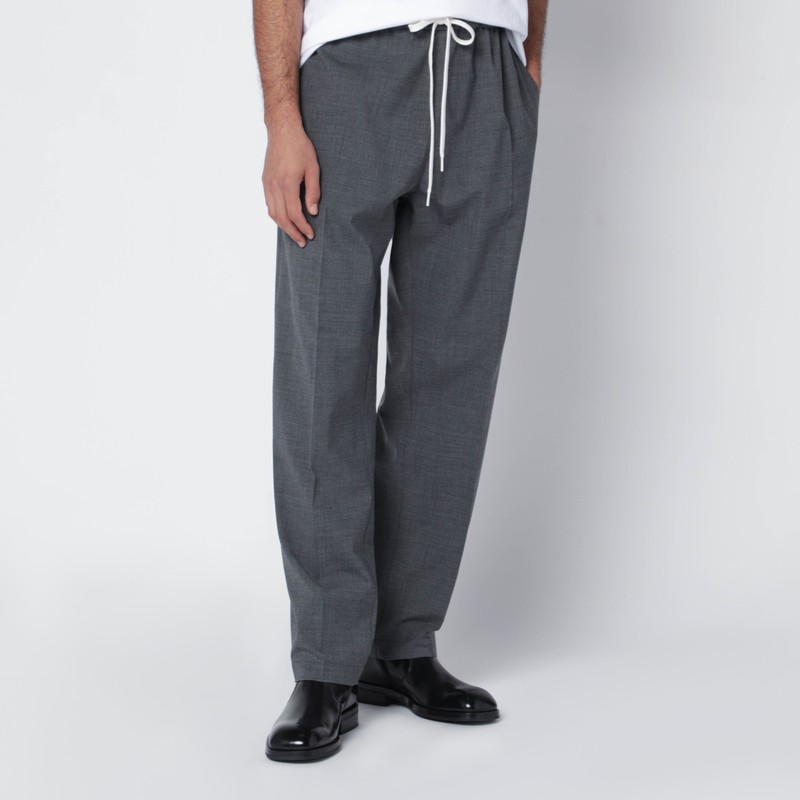Gray wool-blend trousers with drawstring