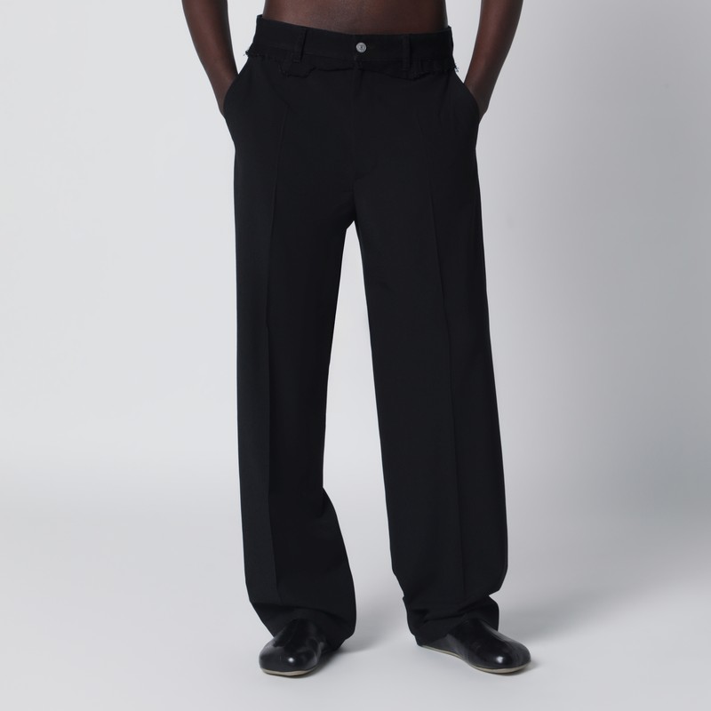 Black wool-blend trousers