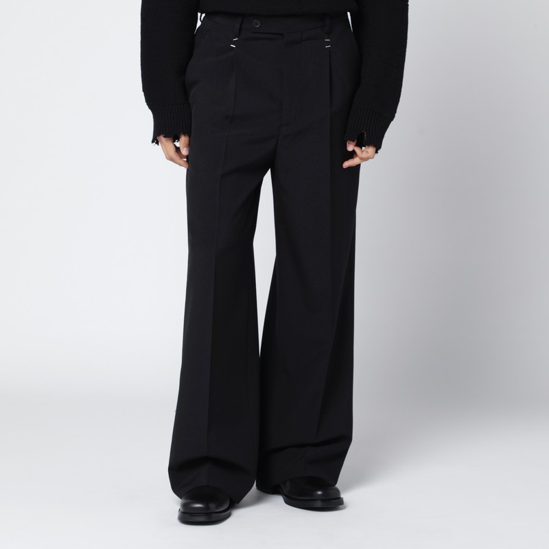 Black wool-blend trousers with staples