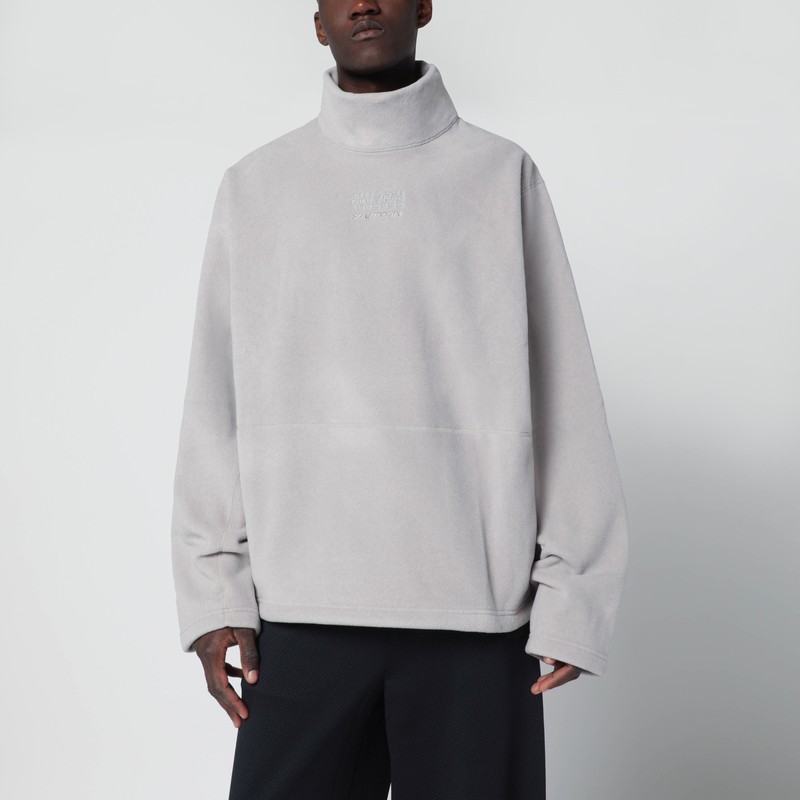 Mm6 X Salomon Light Gray Turtleneck Fleece In Gray