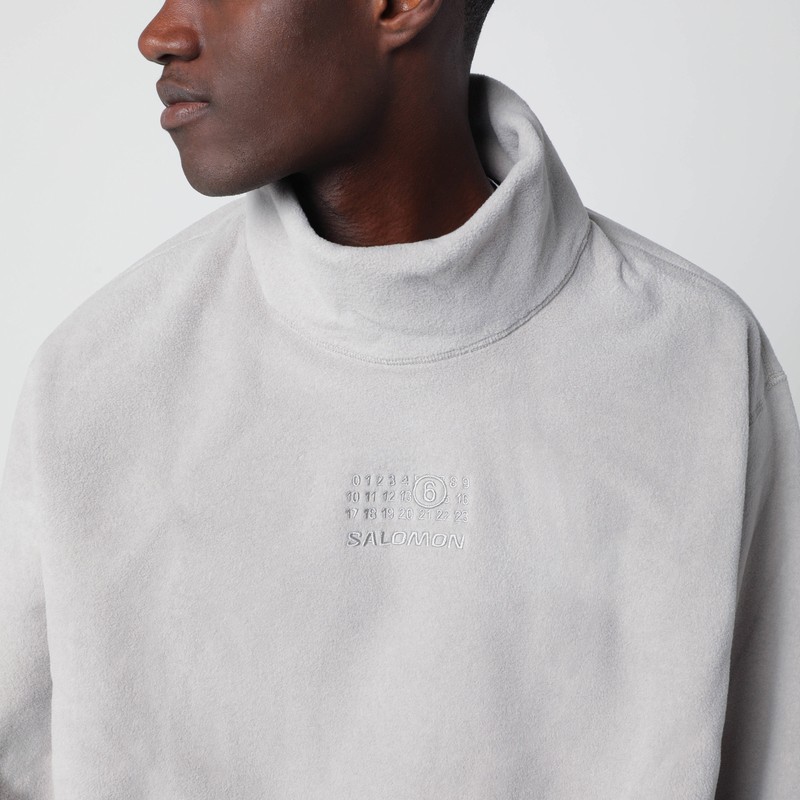 Mm6 X Salomon Light Gray Turtleneck Fleece In Gray