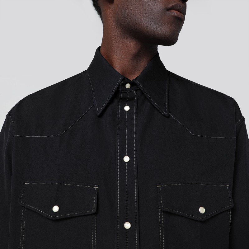 Lemaire Black Western Cotton Shirt In Black