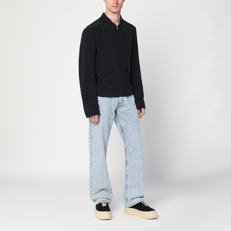 Mm6 Maison Margiela Zip Up Silk Jacket With Collared Neck In Black