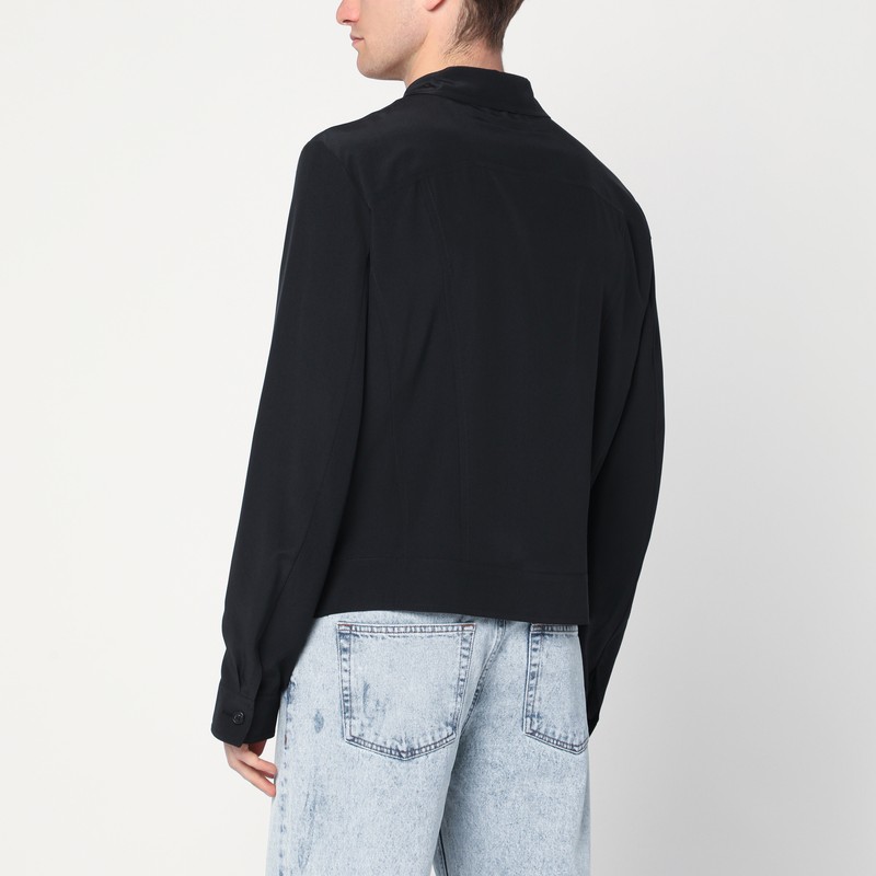 Mm6 Maison Margiela Zip Up Silk Jacket With Collared Neck In Black