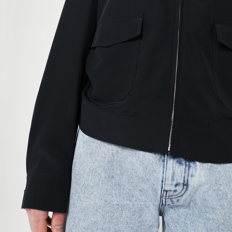 Mm6 Maison Margiela Zip Up Silk Jacket With Collared Neck In Black