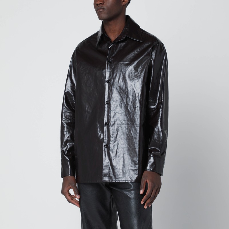 Brown glossy-effect linen shirt