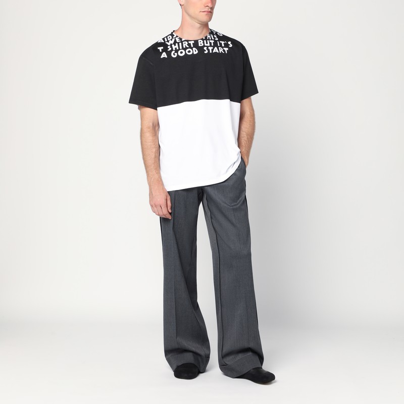 Mm6 Maison Margiela Mm6 By Maison Margiela Bicolor Contrast Print T-shirt With Round Neckline And Short Sleeves In White