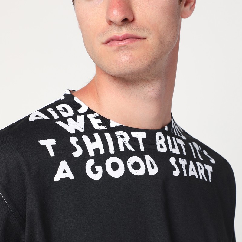 Mm6 Maison Margiela Mm6 By Maison Margiela Bicolor Contrast Print T-shirt With Round Neckline And Short Sleeves In White