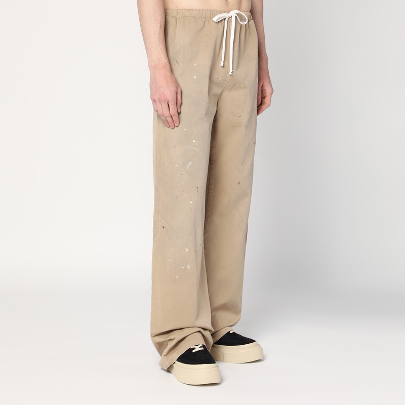 Mm6 Maison Margiela Wide Trousers With Brushstrokes And Elastic Waistband In Beige