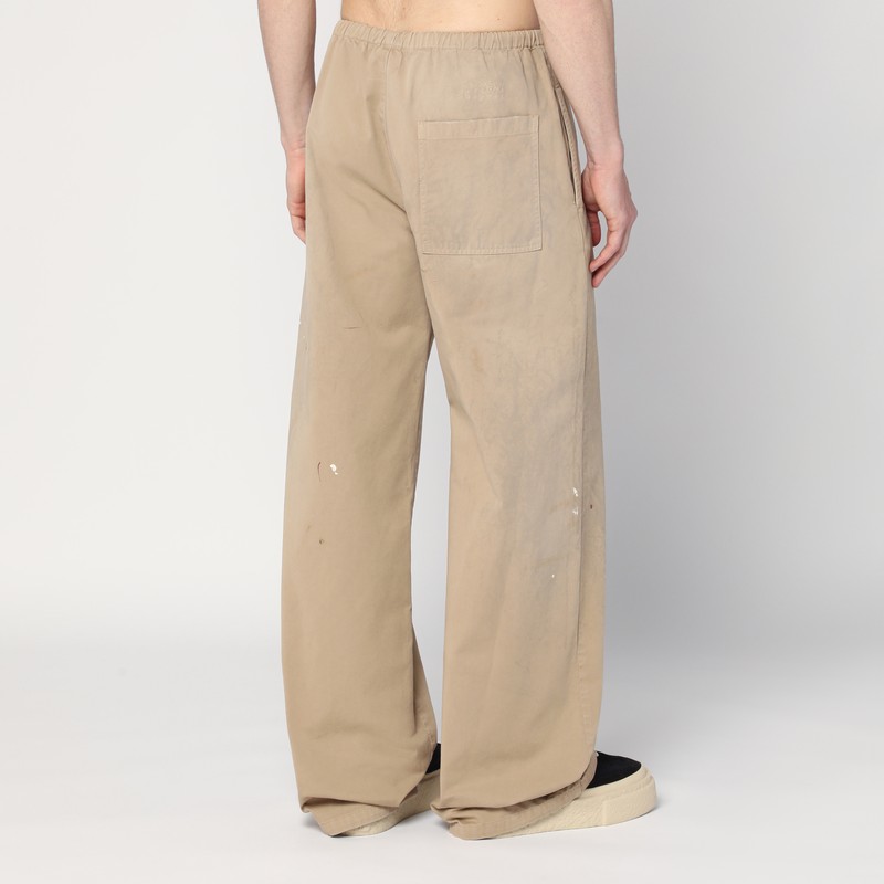 Mm6 Maison Margiela Wide Trousers With Brushstrokes And Elastic Waistband In Beige