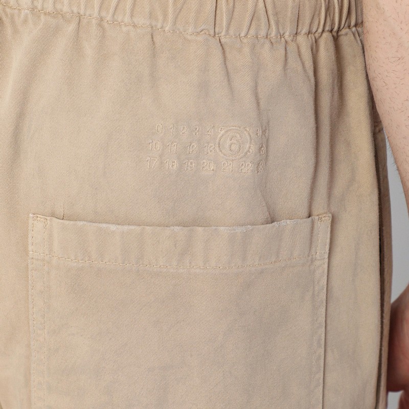 Mm6 Maison Margiela Wide Trousers With Brushstrokes And Elastic Waistband In Beige