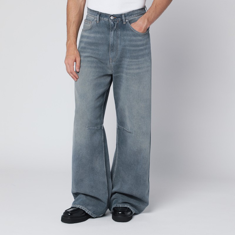 Wide-leg washed blue denim jeans