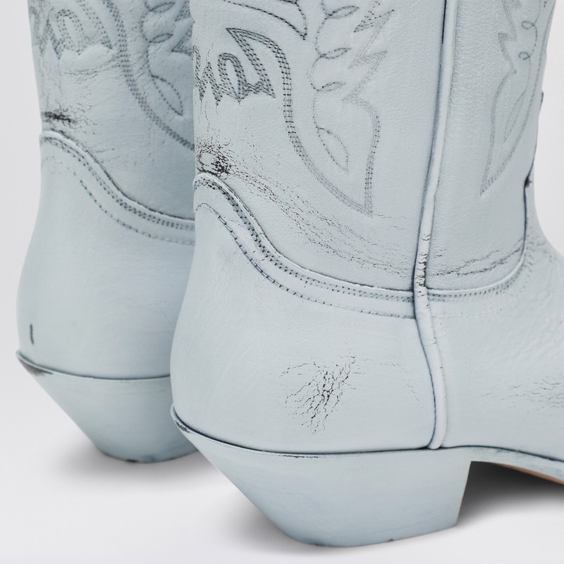 Mm6 Maison Margiela Mm6 By Maison Margiela Pointed Toe Leather Boots With Embroidery And Stacked Cuban Heel