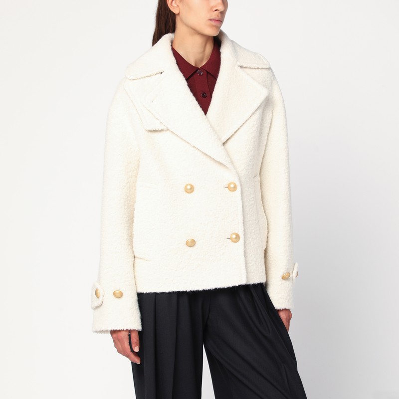 Short cream alpaca-blend coat