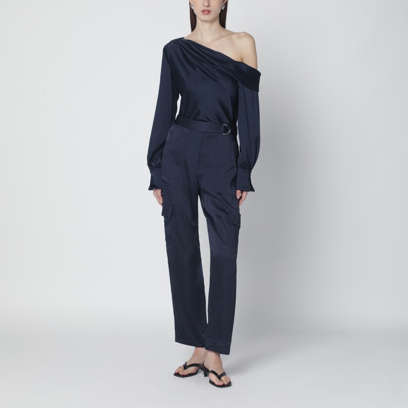 Simkhai Alice Blouse In Midnight Blue Shiny Satin In Blue