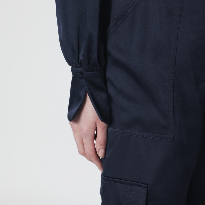 Simkhai Alice Blouse In Midnight Blue Shiny Satin In Blue