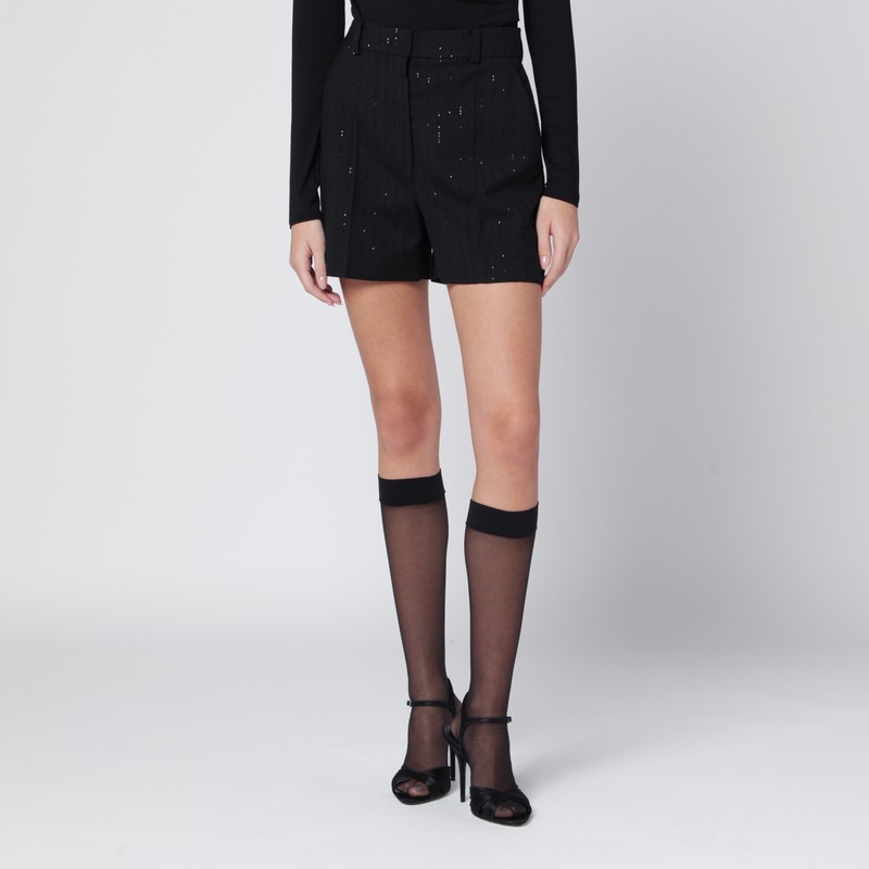 Black shorts with pinstripe-effect micro sequins