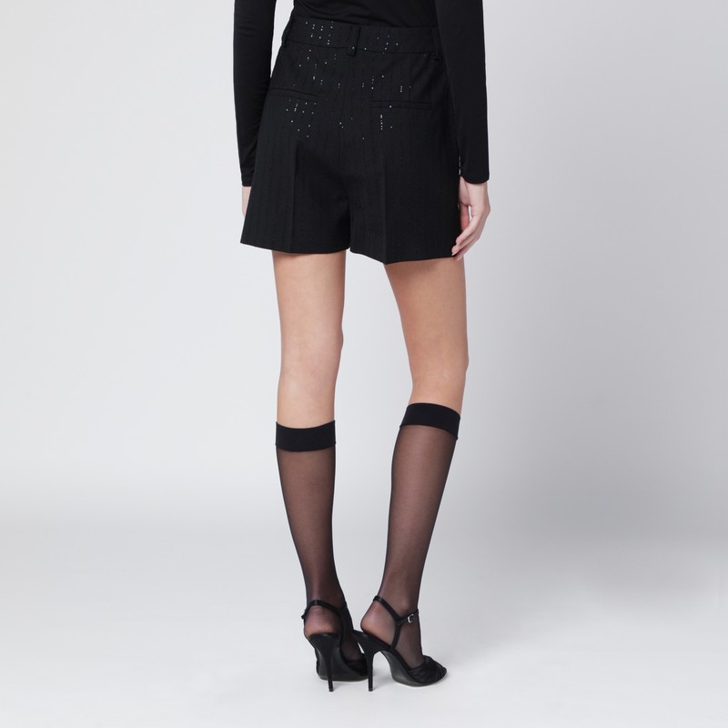 Max Mara Black Shorts With Pinstripe-effect Micro Sequins In Black