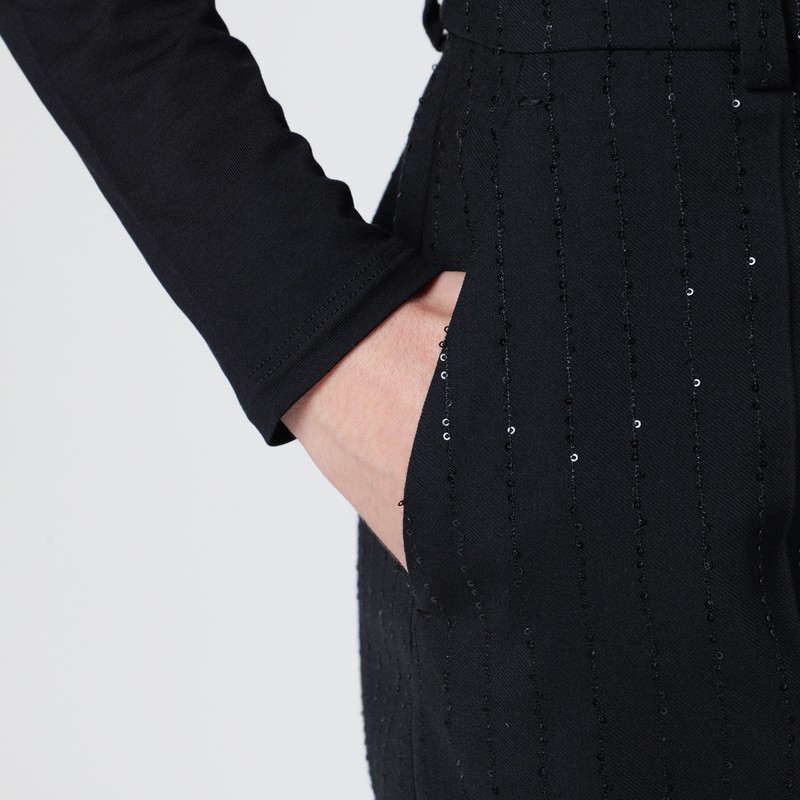 Max Mara Black Shorts With Pinstripe-effect Micro Sequins In Black