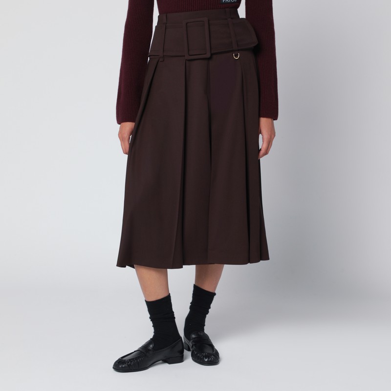 Brown midi skirt with belt