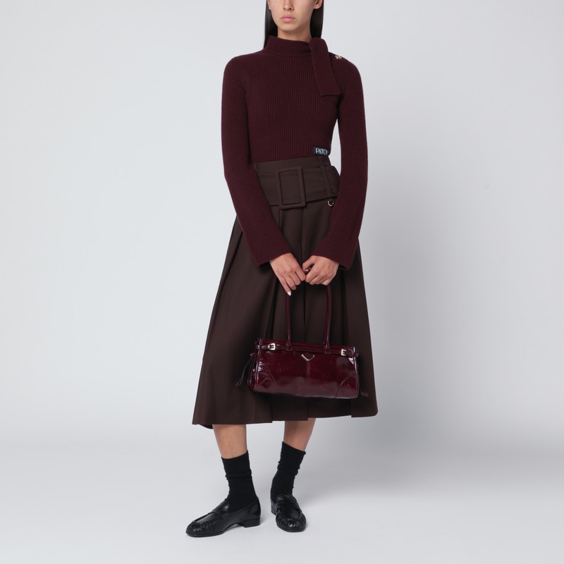 Patou Wide Belt Midi Skirt In Brown