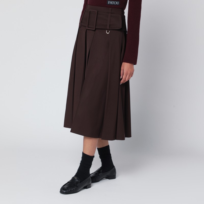 Patou Wide Belt Midi Skirt In Brown