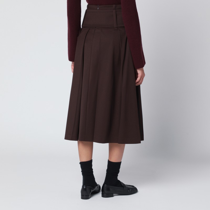 Patou Wide Belt Midi Skirt In Brown