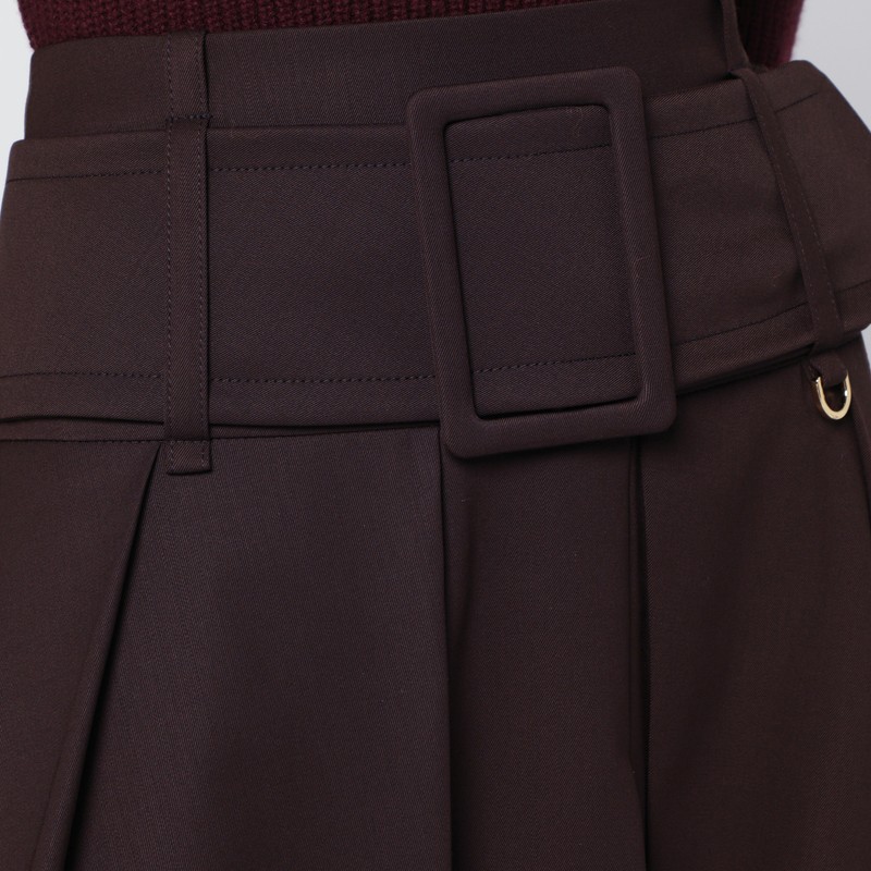 Patou Wide Belt Midi Skirt In Brown