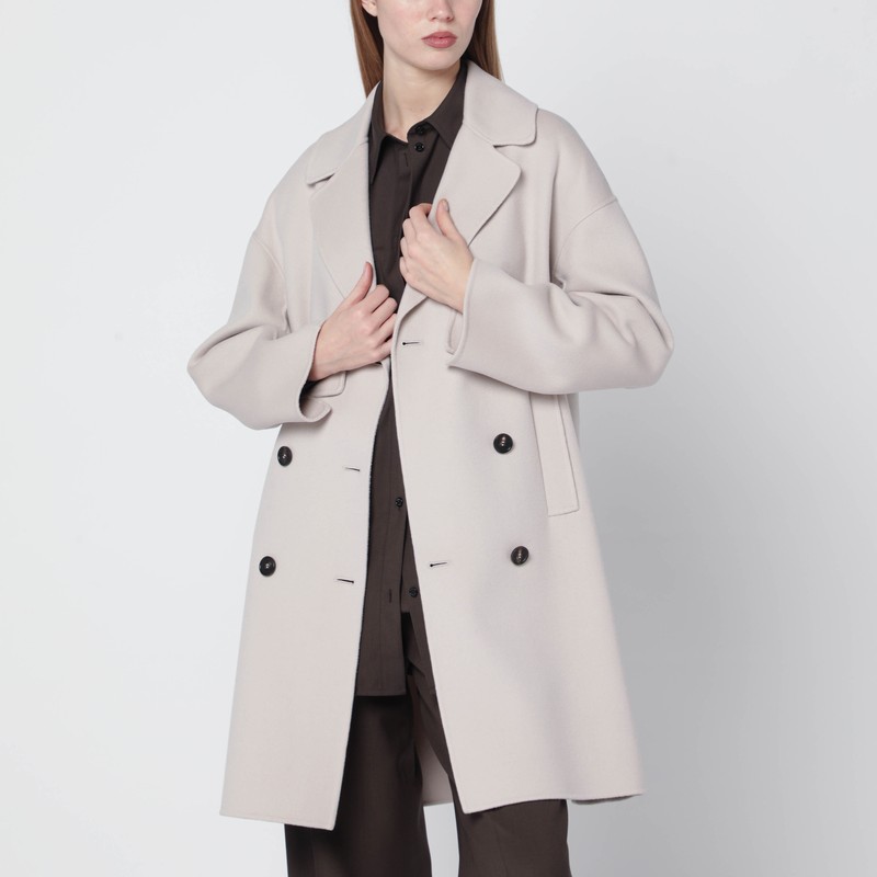 Sand-coloured midi coat in wool drap