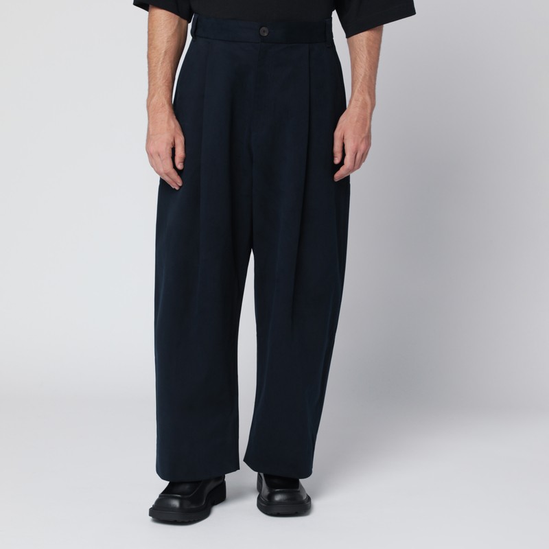 Wide-leg navy blue cotton trousers