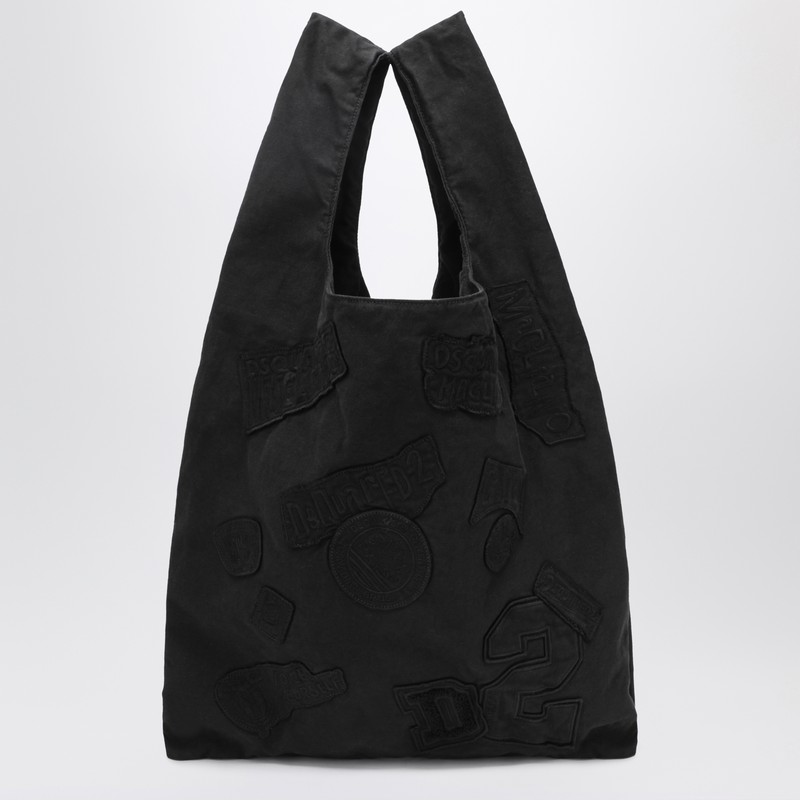 Magliano X D2 Black Canvas Tote With Patches In Black