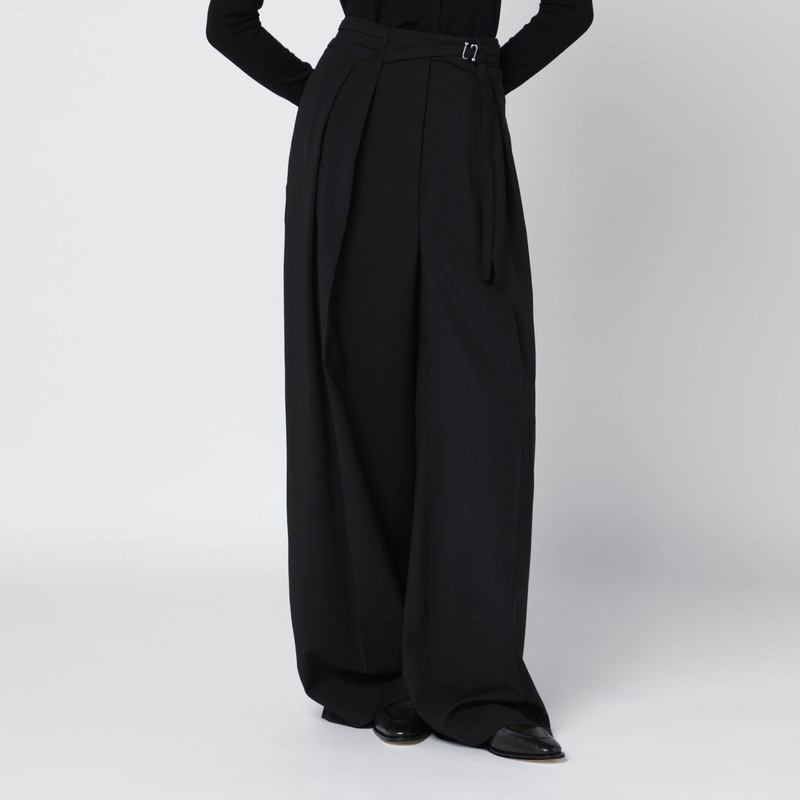 Black wide-leg stretch-wool trousers