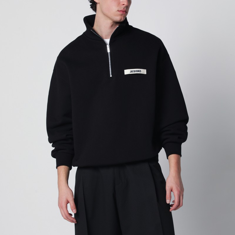 Black zip-neck sweatshirt with Gros Grain logo
