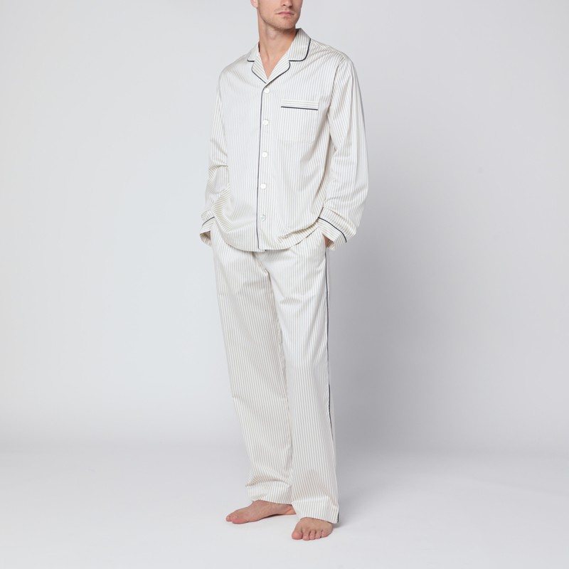 Tekla Brown And White Striped Pyjama Trousers In White