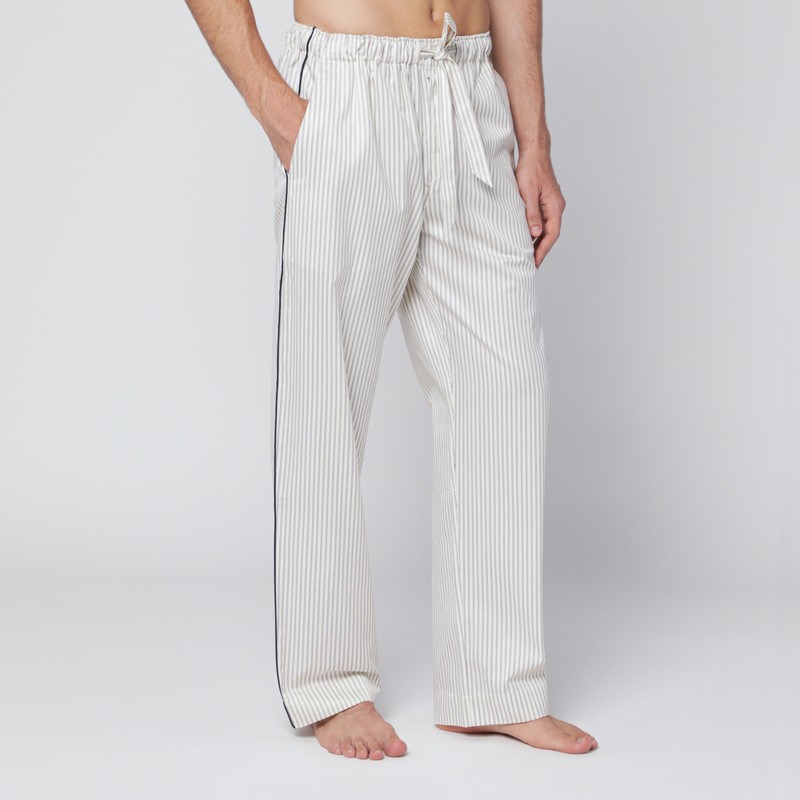 Tekla Brown And White Striped Pyjama Trousers In White