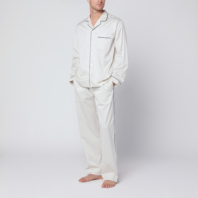 Tekla Brown And White Striped Pyjama Shirt In White