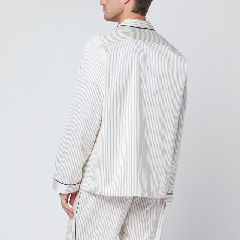 Tekla Brown And White Striped Pyjama Shirt In White