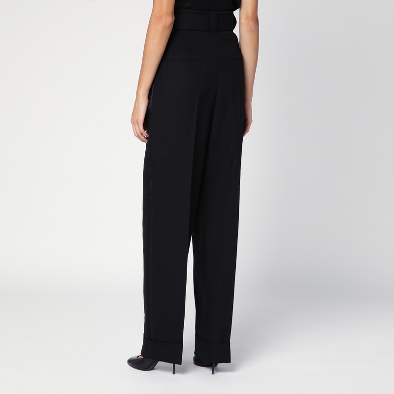 Max Mara Pianoforte Black Grain De Poudre Wool Trousers