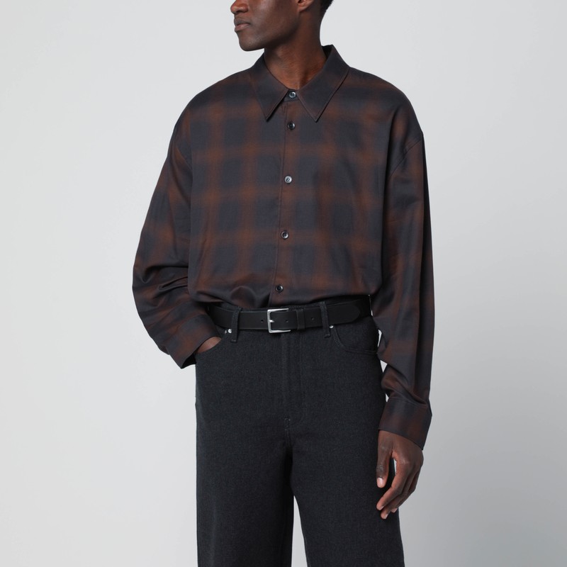 Navy blue and brown check shirt