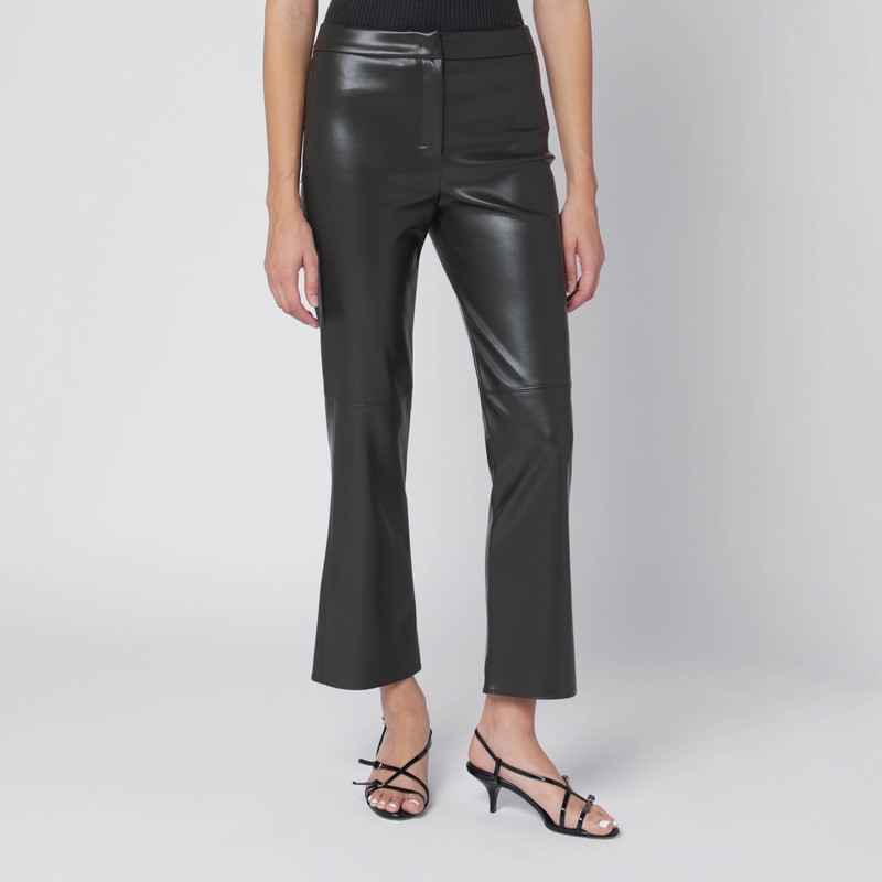 Dark green trousers in coated fabric