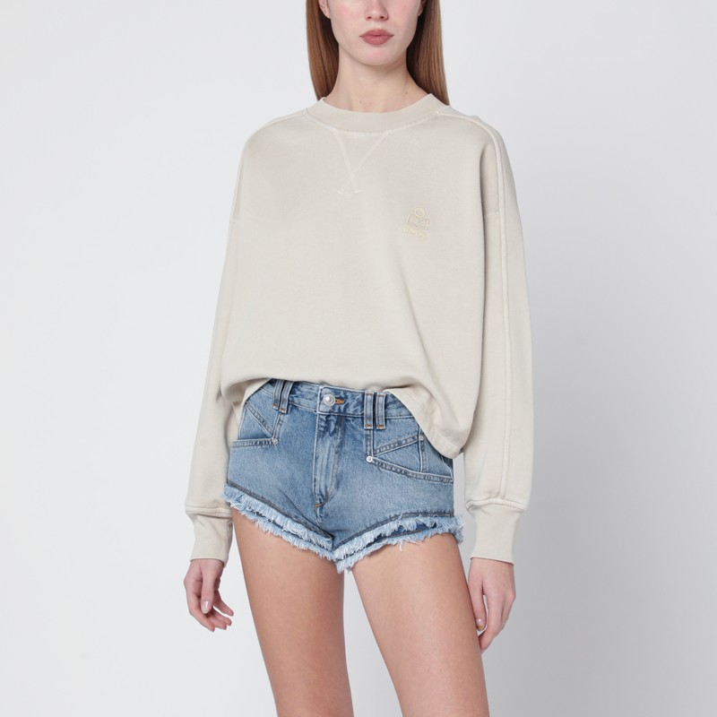 Beige crew-neck cotton sweatshirt