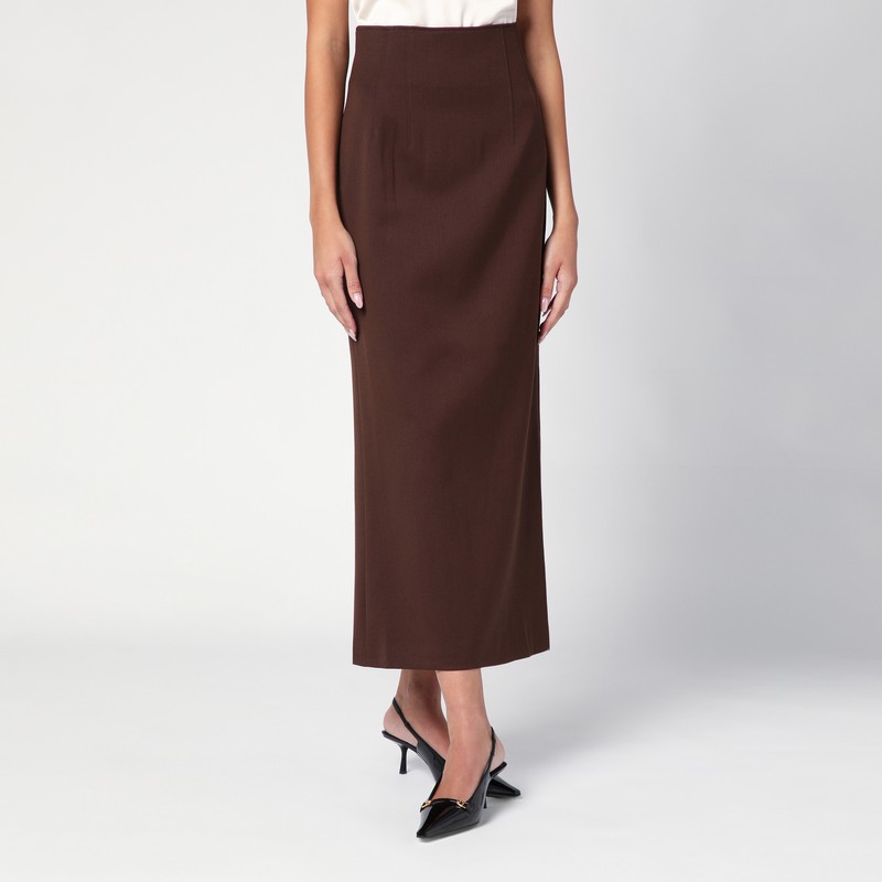 The Andamane Maxi Skirt With Back Slit And High Waist In Brown