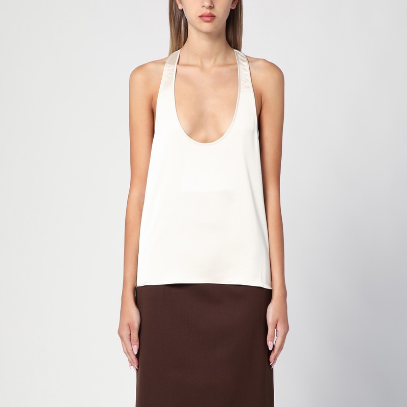 The Andamane Pura White Satin Tank Top In Green